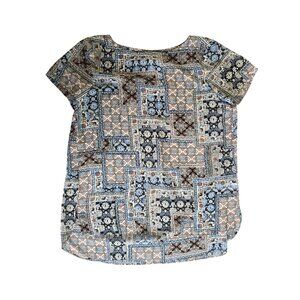 J. Jill Womens Lightweight Printed Top Multicolor XS Rayon Relaxed Fit Short Sle